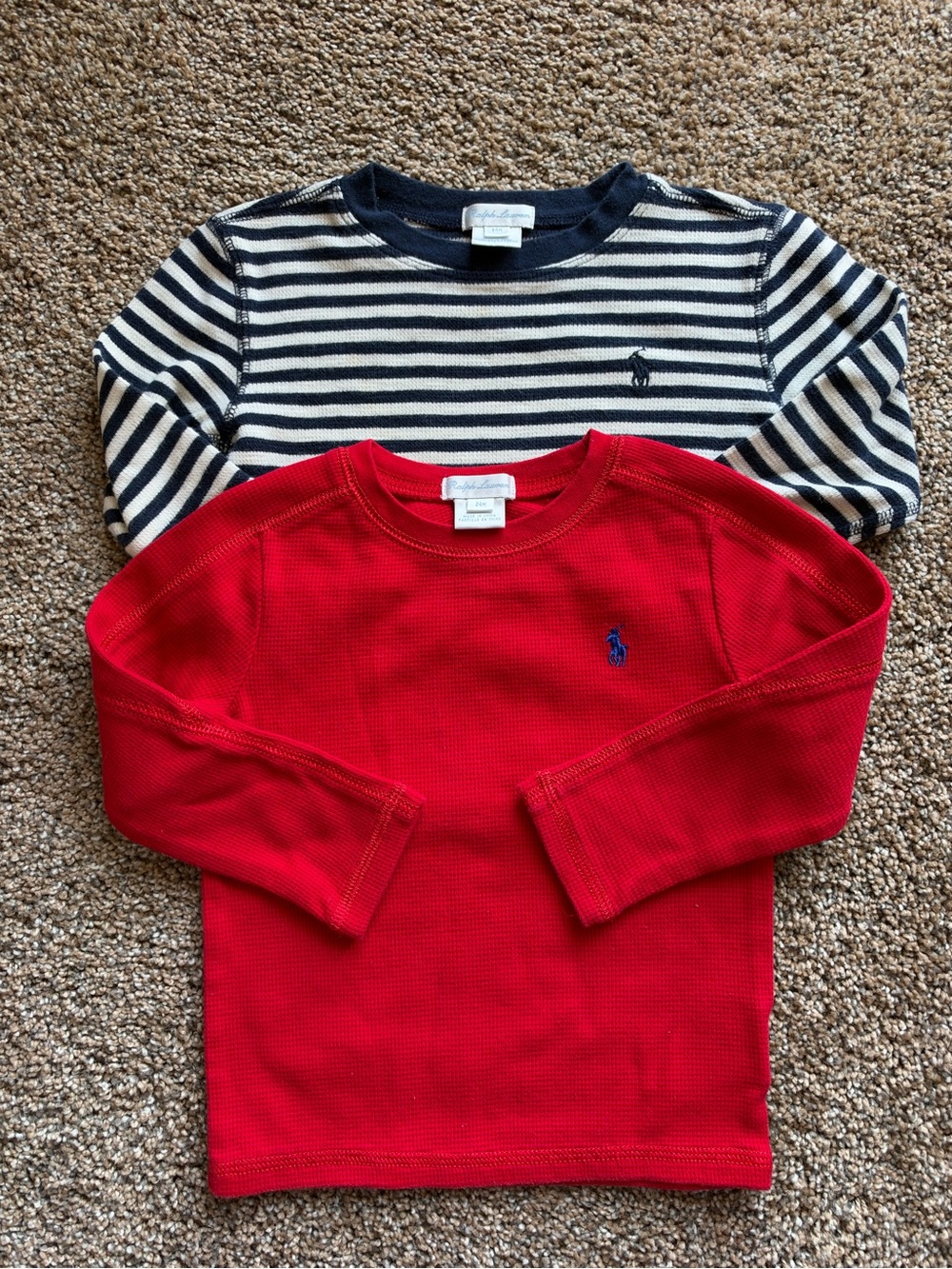Ralph Lauren Kids Long-Sleeve Waffle Crewneck Duo — Red & Navy/White Stripe